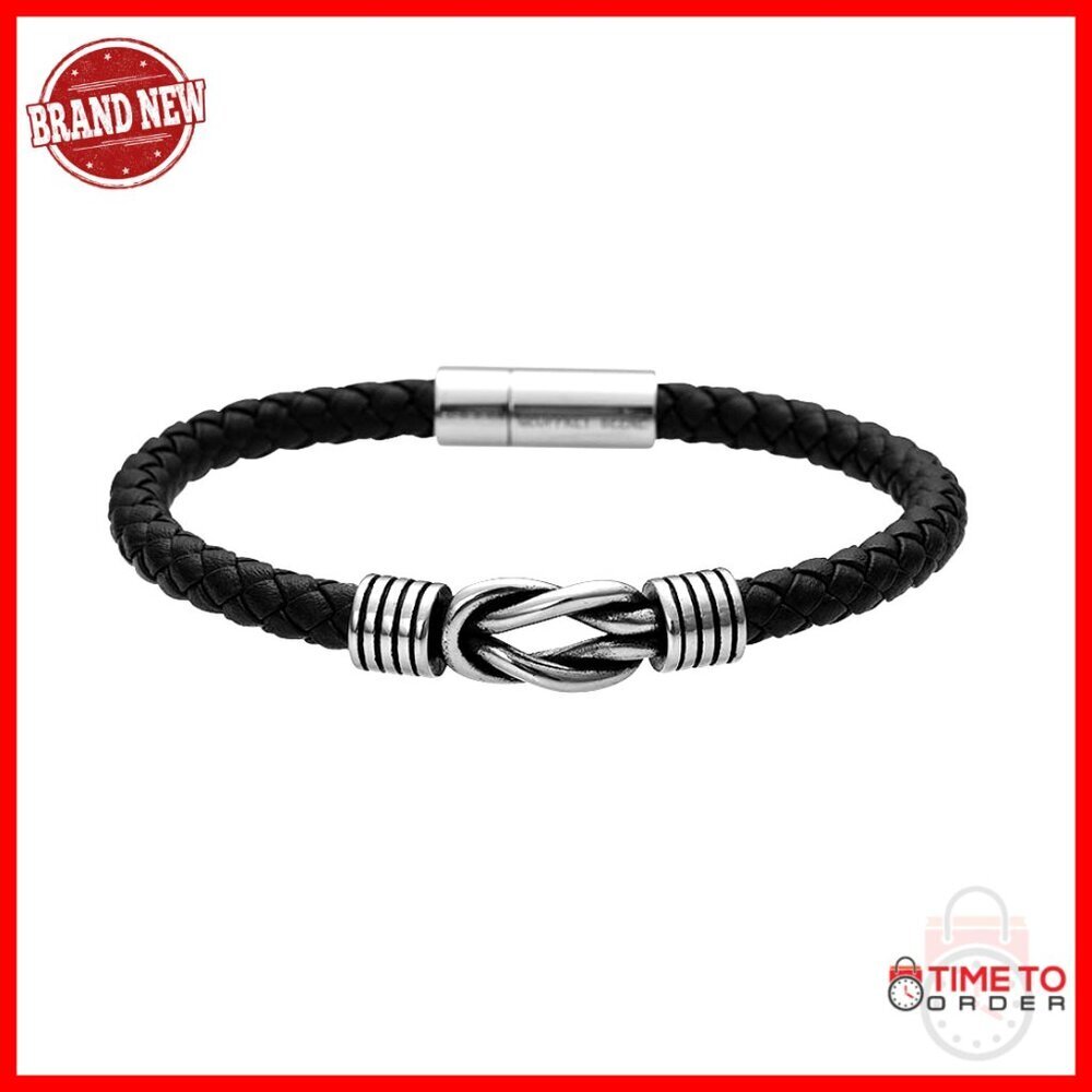 Men's Genuine Leather Braided Bracelet with Stainless Steel Magnetic Clasp